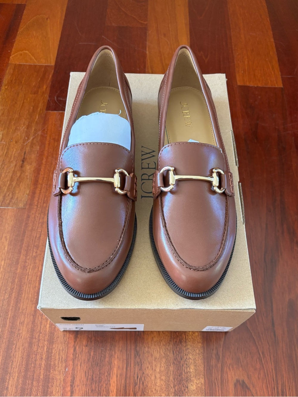 J. Crew Women's classic antique oak Leather Loafers with Gold Bit